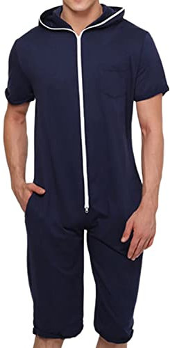 Einteiliger Jumpsuit für Herren, Einteiler, Loungewear, Schlafanzug, modisch, schmale Passform, Jumpsuits mit Taschen, lässiger Jumpsuit für Herren, normale Passform, klassische lange Hose, blau, XL