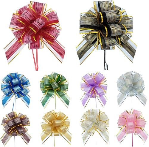 SHSHbuy Große Geschenkschleife,10 Stück Große Geschenk Schleife mit Geschenkband,Dekoschleifen für Geschenke Tüten Hochzeit Geburtstag Weihnachten,Geschenktüten,Geschenkkörbe