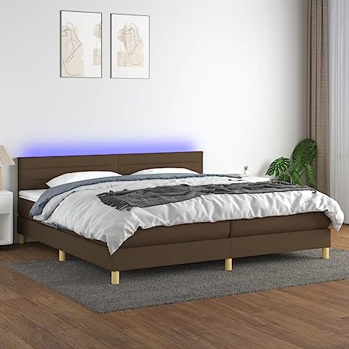 Boxspringbett mit Matratze & LED,Bettgestell mit Kopfteil,Plattform-Bettgestell,Lattenrost,mit Scheren-Symbol – Sicheres Zuschneiden,für Schlafzimmer, Arbeitszimmer, Dunkelbraun 200x200 cm Stoff