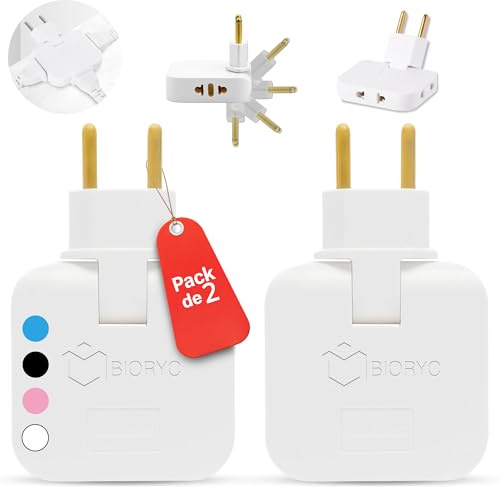 BIORYC ® [2-pack] Flat eluttag | Extra platt vägguttag med 3 x vridbara 180° uttag | eluttag | Platta uttag bakom möbler | Tjuvuttag | Pluggtjuvar