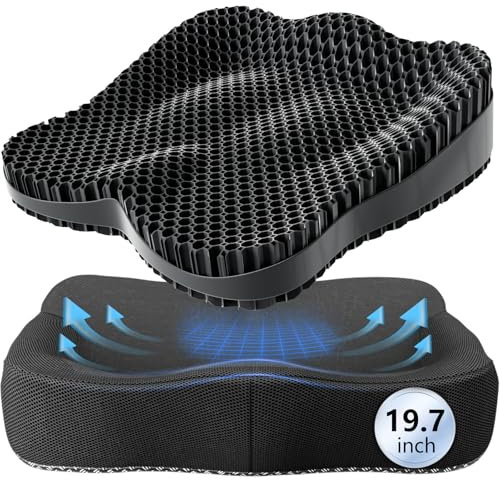 Tsmertor 19.7in Thicken Cooling Gel Seat Cushion, Larger Gel Seat Cushion for Long Sitting Pressure Relief Seat Pad for Office Chair Egg Cushions for Car, Desk Chair, Wheelchair Cushion