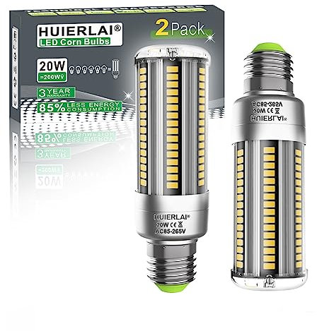 LED-Leuchtmittel E27, neutralweiß, 20 W (entspricht Halogen 200 W), 2500 Lumen – 4000 Kelvin – 90 CRI – 360 ° – AC 85 – 265 V, nicht dimmbar, große E27 Edison-Schraube, LED, 2 Stück