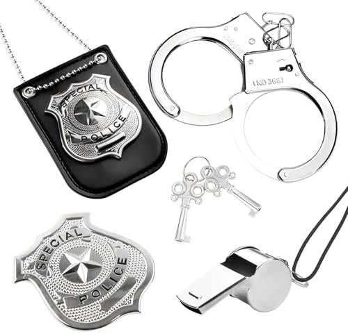 JurciCat 5 pcs Deguisement policier enfant menottes police accessoires insignes menottes enfants police jouets Pour cosplay carnaval halloween fête costume costume de menottes police accessoires