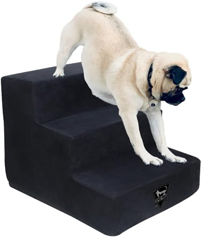 SPOCADO Albion Haustiertreppe | 3-stufige Hundetreppe mit Plüschbezug | Katzentreppe für Sofa, Bett & Auto | Abnehmbarer, waschbarer Bezug | bis 50kg belastbar (Schwarz, 34 x 38 x 46 cm, 3)