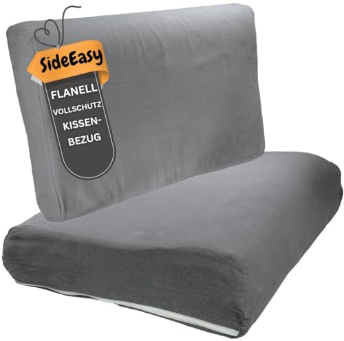 SideEasy Flanell Nackenkissen Bezug 30x50 cm Anthrazit Vollschutz | Nackenstützkissen Bezug Baumwolle -Atmungsaktiv mit Reißverschluss -Vollschutz Überzug - für Gesundheitskissen