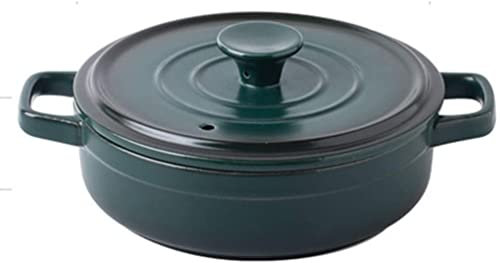 Ceramic Casserole Ceramic Casserole Small Stoneware cocotte Round Casserole with lid Slow stew Dutch Oven Heat-Resistant Soup Pot Blue Clay Soup Pot 0.87 l Aesthetic a (Green 0.6L)