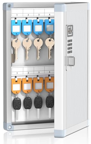 Lockbako 24 Schlüsselkästen mit Code und Schlüssel, Schlüsselbox mit zahlencode, Schlüsselschrank mit Schlüsselhaken, Anhängern und Etiketten für Zuhause und Büro,21.5 * 6.5 * 33cm