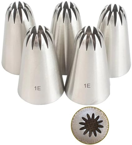 Framing Nozzle Set 5pcs/Set Large Icing Piping Nozzles for Decorating Cake Baking Cookie Cupcake Piping Nozzle Stainless Steel Pastry Tips(1E-5pcs)