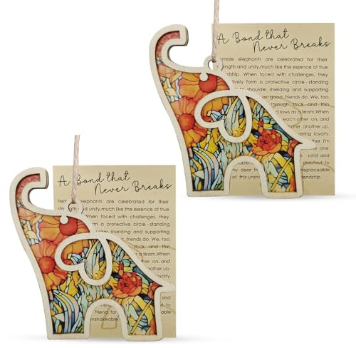 Yootiko Best Friend Birthday Gifts for Women, Friendship Elephant Gifts with Gift Card Unique Friendsh Birthday Presents Decorative Hanging Ornament for Women Girl Sisterhood Suncatcher(2Set Color)