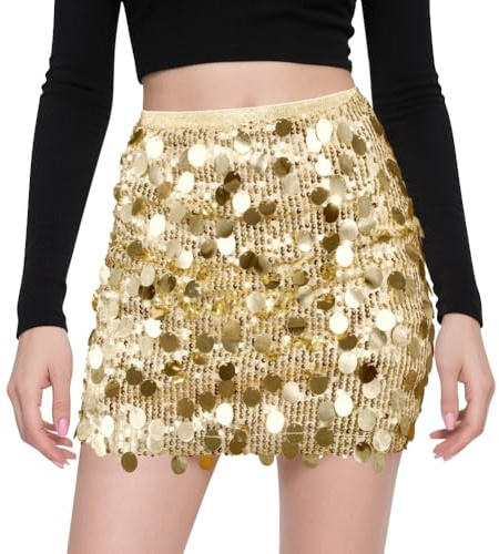 AOOSU Paillettes da Donna Gonna, Gonna Paillettes, Estate Gonne di Danza per Rave Outfits Bling Festival Costume per Donne e Ragazze (Oro/S)