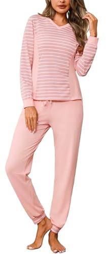 Crewhpo Ensemble Pyjama Femme Hiver Col V Poignets Élastiques Coupe Ample