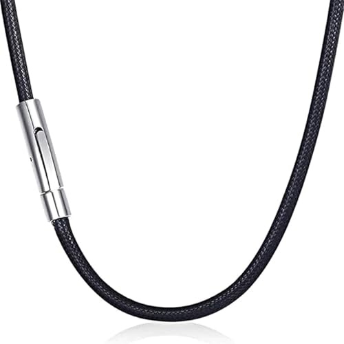 Canvas Trend Mens Leather Necklace Cord, 2mm Width Braided Black Necklace Cord with Stainless Steel Clasp, Black Leather Rope Necklaces for Men Women, Waterproof Braided Rope Chain with Clasp