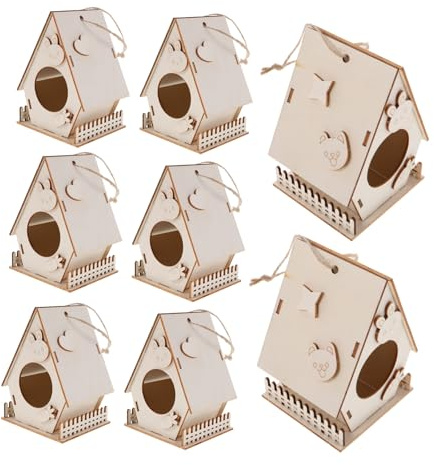 WOONEKY 8 Piezas Kit de Casitas de Pájaros de Madera sin Pintar para DIY para Construir y Pintar Colgantes Resistentes al Clima Manualidades Educativas para Exteriores y Desarrollo