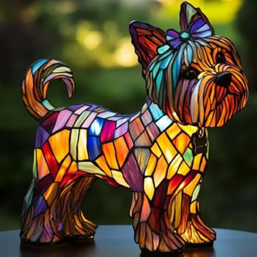 Dog Series Art Night Light, Lámpara de Mesa Retro LED Perros de Resina, Luz Nocturna 3D Estilo Cristal Vintage, Decoración de Hogar Sala Dormitorio, Regalo para Dueños de Perros, Yorkshire Terrier A