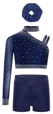 Linyuir Mädchen Gymnastikanzug Paillette Ballettanzanzug Klassischer Ballettanz Asymmetrischer Eiskunstlaufanzug Kostüm Aufführung Jahre