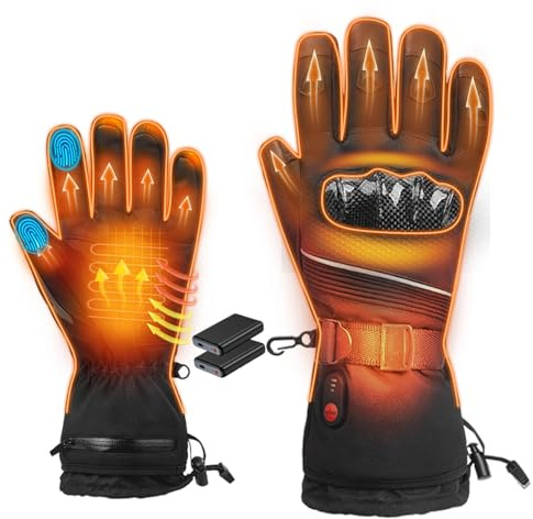 Heated Motorcycle Gloves for Men Women, 5V 5000mAh Rechargeable Battery, Upgraded Waterproof Windproof Non-Slip & Touchscreen Compatible, for Motorcycle Riding, Skiing, Hiking, Fishing, Hunting