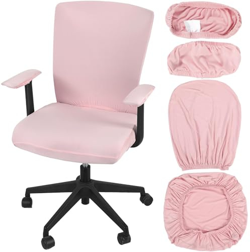 Dermalyx 4 Stück Bürostuhl Bezug Set Universeller Schutz Elastischer Stuhlsitz Schreibtisch Armlehnen Bezüge Schonbezüge Polster Büro Rückenlehne Für Drehstuhl Rosa