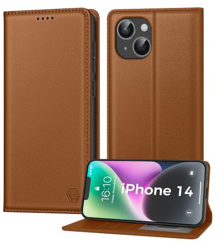 Kirnntca Handyhülle für iPhone 14 Hülle, Kartenfach Premium PU Leder Klapphülle Schutzhülle, Standfunktion Tasche Flip Case für iPhone 14 - Kaffee