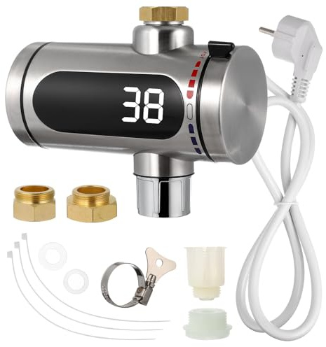 LOORGVEL Grifo Eléctrico Instantáneo de Acero Inoxidable sin Tanque con Pantalla LED Digital y Resistente al Agua para Cocina y Taller