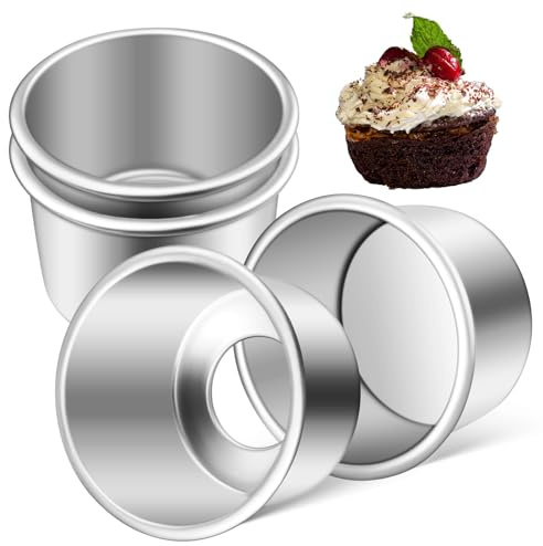 SUPVOX Molde para Hornear Pastel Redondo de Aluminio con Fondo Desmontable 2 Pulgadas, Set de 4 Moldes Pequeños Antiadherentes para Tartas, Quiches y Postres, Uso Versátil en Horno