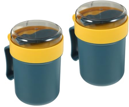 INOOMP Taza de Sopa Japonesa con Tapa y Cuchara, 500 Ml, Apta para Microondas, Set de 2 Unidades, Taza Portátil para Desayuno, Leche, Cereales y Sopas, Adecuado para Oficina Reutilizable