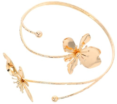 VALICLUD Brazalete Abierto de Metal Diseño de Flor Grande, Pulsera para Mujer en Color Metálico, Accesorio Ajustable Parte Superior del Brazo, Joyería de Moda para Ocasiones Obsequios