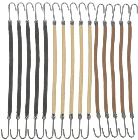 Healvian 15 Piezas Gomas Pelo Ganchos, Lazos Elásticos Cabello Mujer, Accesorios para Peinar Coletas, Bandas Elásticas para Cabello Grueso, Colores Negro, Café y Beige, Ideales