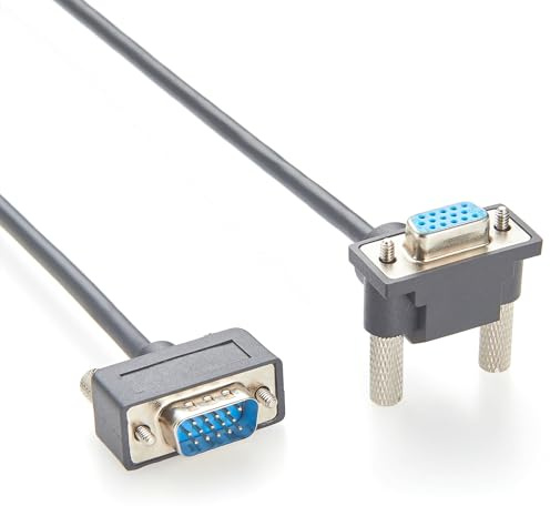 Plinkwirekb Cable alargador VGA en ángulo de 90 grados, HD15 macho a hembra, 2 m, conector ultraplano en ángulo para PC/ordenador portátil a soporte de pared TV/proyector