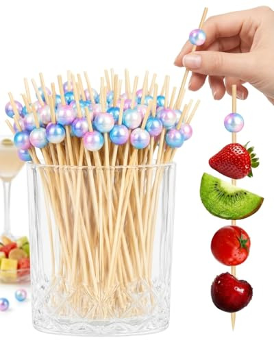 FIMWOLZ Palillos para Aperitivos de Madera, 100 Unidades Degradado Azul-Púrpura. Palitos Brochetas Decorativas para Cócteles, Frutas, Pinchos, Snacks y Fiestas.