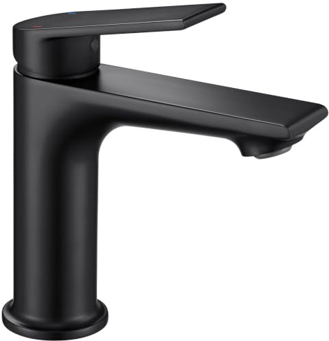 CECIPA Robinet Salle de Bain Monocommande avec Bec Hauteur 11cm, Noir | Aérateur démontable, débit constant, Économie d’Eau et d’Énergie, Cartouche Céramique Silencieuse, Installation Facile