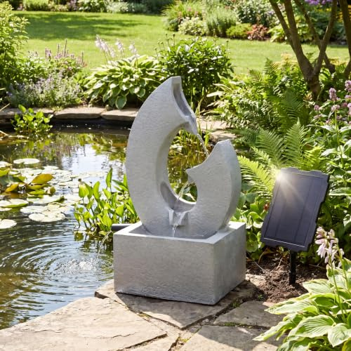 GEEZY Solar Water Feature for Garden with LED Lights, Horn Water Fountain | Self-contained cascading waterfall for patios & balconies with no plumbing needed. A relaxing sanctuary for birds & wildlife.
