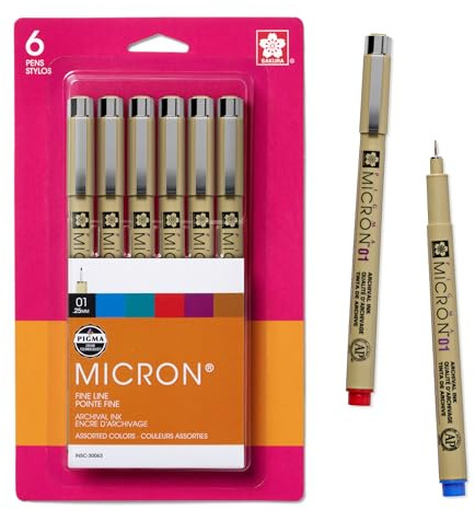 SAKURA 30063 6-Piece Pigma Micron Assorted Colors 01 Ink Pen Set