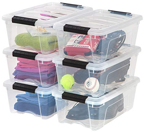 IRIS USA 13 QT Plastic Storage Box with Lid and Latches - 6 Pack - BPA-Free, See-Through Organizing Solution, Durable Nestable Stackable Containers, Secure Pull Handle - Clear