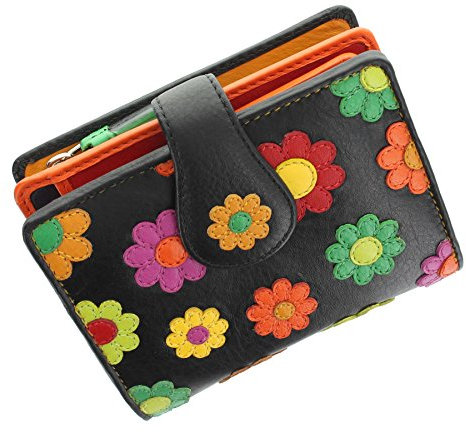 Visconti Daisy Collection Sunshine Ladies Leather Purse with Tab Closure RFID Blocking DS80 Black