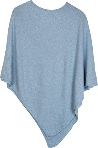 styleBREAKER Morbido poncho in maglia fine in tinta unita, girocollo, donna 08010042, colore:Blu chiaro