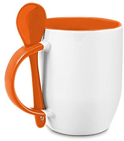 Bastel-Tassen ohne Druck zum Bemalen aus Hochwertiger Keramik Einzeln oder im Set/Mug/Cup/Becher/Pott - Löffeltasse Orange 2er Set