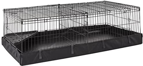 Amazon Basics Leakproof Canvas Bottom Guinea Pig Cage, Easy to Clean Small Animal Habitat with Divider Set, Indoor/Outdoor, Portable, No Tools Needed, 47.6L x 24.2W x 14H, Black