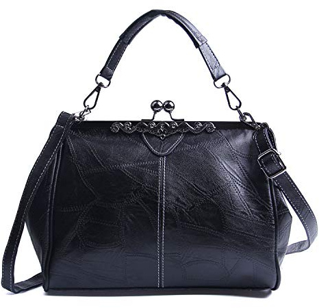 LUI SUI Frauen Retro Handtasche, PU Leder Geldbörse Vintage Top Griff Tasche Kiss Lock Crossbody Umhängetasche für Damen