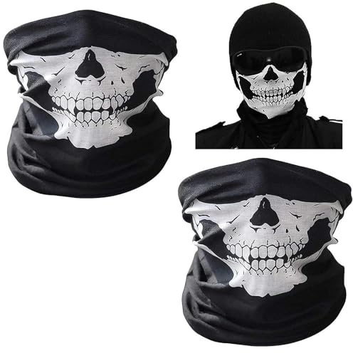 UBERMing 2 Stück Schädel Maske Multifunktionstuch Balaclava Totenkopf | Halstuch Schädel Bandanas Skull Sturmmaske Halloween Kopftuch für Fahrrad Motorrad Ski Karneval Kostü Ghost Karneval Party