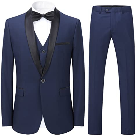 Sliktaa Trajes de esmoquin para hombre, 3 piezas, traje de cena formal con muescas de solapa y pantalones y chaleco