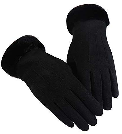 LIANGFANG Handschuhe Damen Touchscreen Lammfell Winterhandschuhe Warm Plüschhandschuhe Kaschmir Lederhandschuhe Fleece Gefütterter Damenhandschuh Outdoor Fahrradhandschuhe,Schwarz,Einheitsgröße