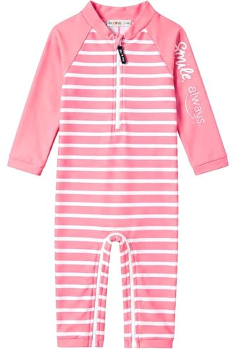 weVSwe Traje de baño de Manga Larga para bebé y niña, protección UV UPF 50+, con Gorro para el Sol para niños pequeños, 0-3 años