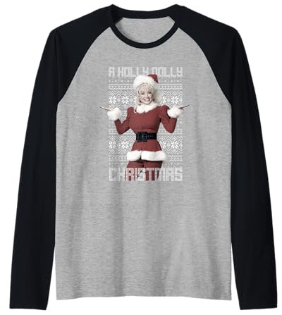 Dolly Parton Christmas Sweater Raglan Baseball Tee