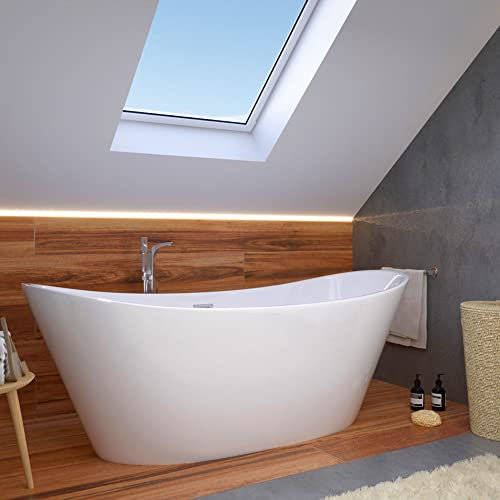 KOLMAN Freistehende Badewanne 170x80 cm Rossa: Ablaufgarnitur Click-Clack Weiß, Exclusive, Modern