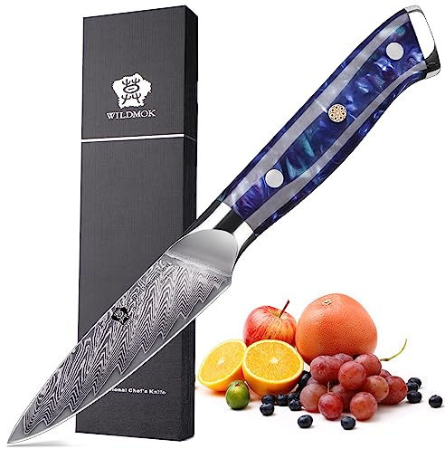 WILDMOK Cuchillo para pelar de 8 cm, cuchillo para frutas de 67 capas de acero de Damasco VG-10, cuchillo de cocina pequeño perfecto para cortar frutas y verduras, cuchillo pequeño