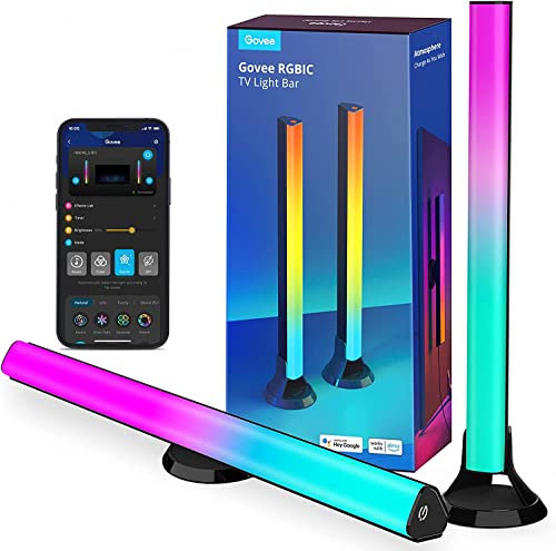 Govee RGBIC LED Lightbar, TV Hintergrundbeleuchtung für 45-70 Zoll, 3 Platzierungsoptionen, LED Lampe funktioniert mit Alexa, steuerbar über App und Kontrollbox für Gaming Deko, Schwarz