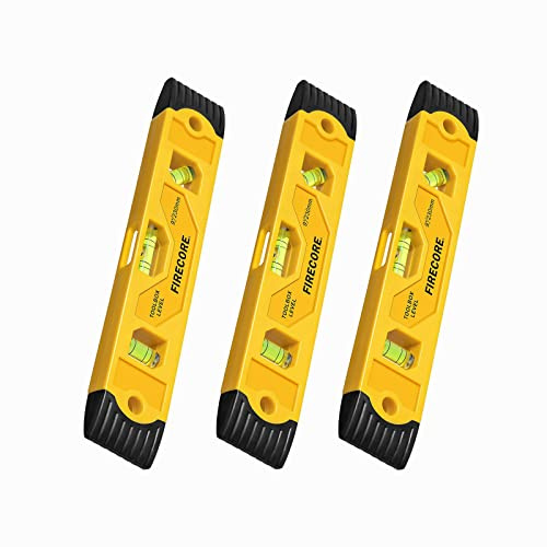 Firecore 3pcs Magnetic Torpedo Level, 9-Inch Shockproof Toolbox Level with 3 Bubble Spirit Level 45 90 180 Degree
