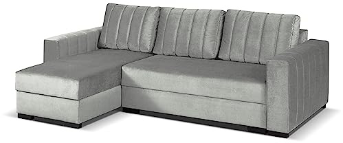 MEBLE-LUX - Universal Ecksofa mit Schlaffunktion und 2 Bettkasten Vera I 242cm Breit Sofa L Form I Eckcouch mit Schlaffunktion I Universal Ecke (Rechts oder Links) I Sofa Hellgrau
