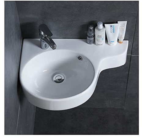 Lavandino del bagno Lavandino angolare da bagno Lavandino sospeso Piccolo mini appartamento Lavabo triangolare in ceramica da parete Lavandino da bagno bianco (2 fori a sinistra) (bianco)