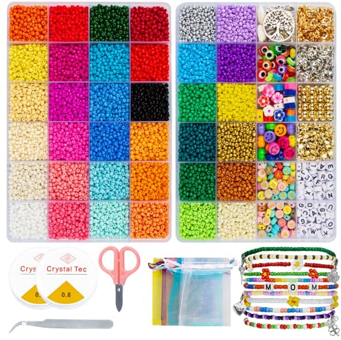 18000 Stück 3mm Glasperlen zum Auffädeln, 36 Farben Glasperlen für Armbänder Erwachsene, Armband Rocailles Perlen Set, Mini Perlenset für DIY Bracelet Making Kit, Feiertage, Geburtstage, Party